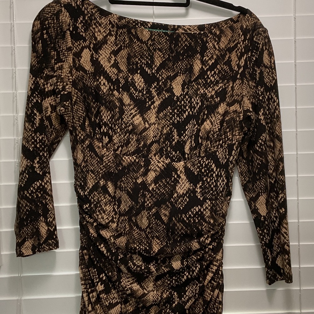 Lauren Ralph Lauren 80’s Brown Snake-Print bodycon lined Dress